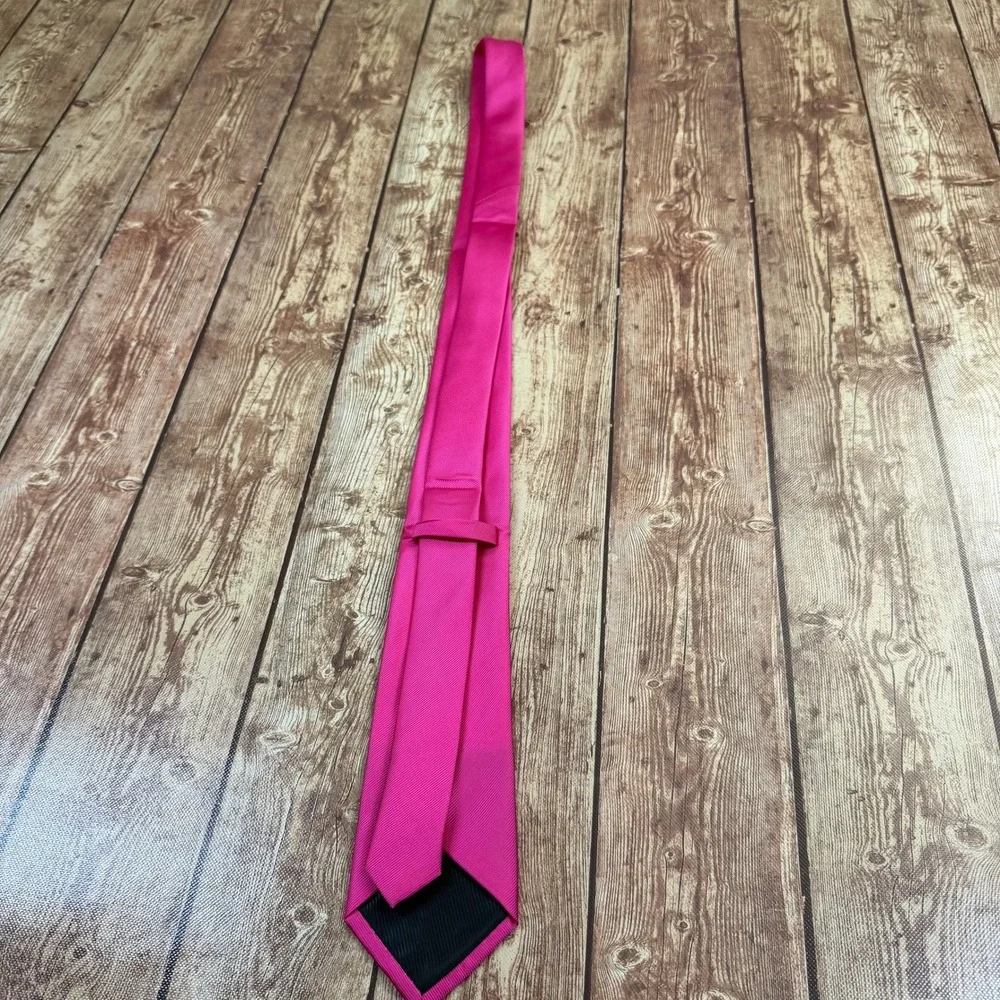 Branduce Solid Silk Necktie Mens One Size Pink Handmade Formal Business